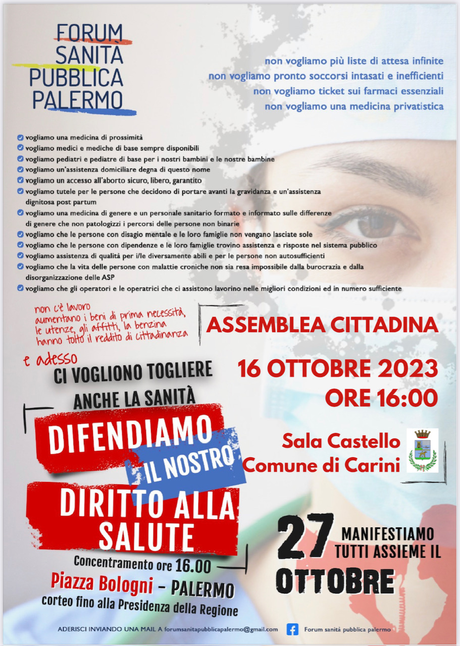Carini si prepara al corteo in difesa del diritto alla salute: assemblea cittadina al Castello